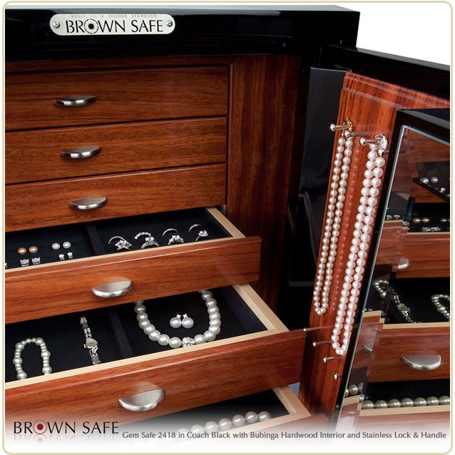 Jewelry-Safe-Gem2418-Black-Bubinga-Open