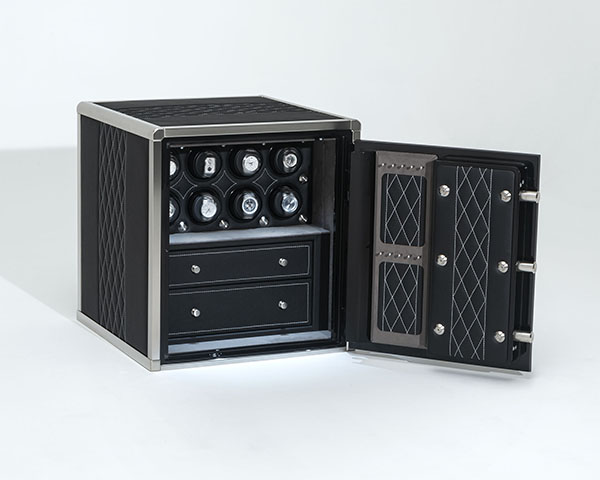 2418 bespoke leather in black and stainless with watch winders