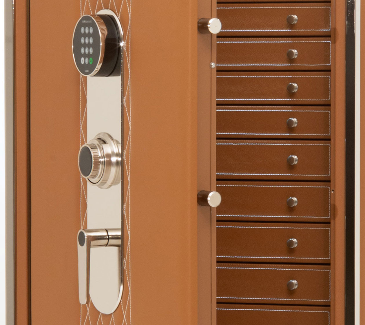 Leather line safe that is fully wrapped in full-grain leather